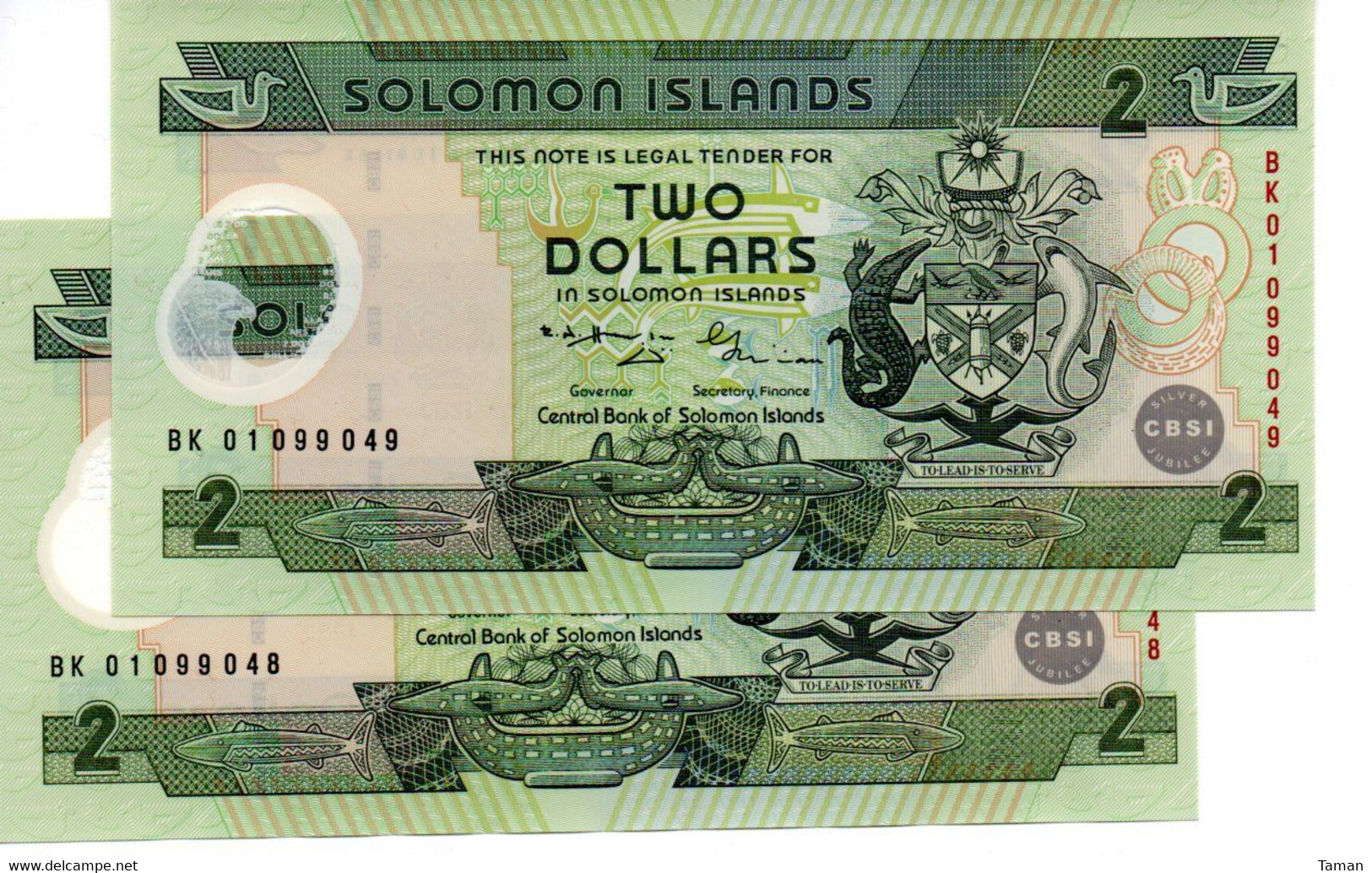 ILES  SALOMON  -  Lot De 2 Billets De 2  Dollars   2001   -- UNC  --   Polymer  -  Solomon Islands - Numéros Consécutifs - Salomonseilanden