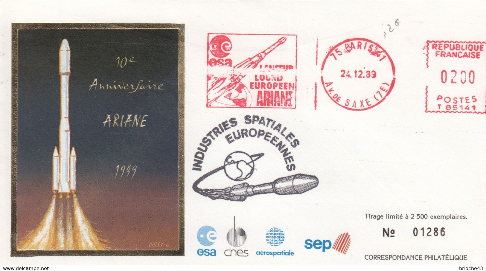 ESA - 10e ANNIVERSAIRE ARIANE 1989 - PARIS 24.12.89   /3 - Otros & Sin Clasificación