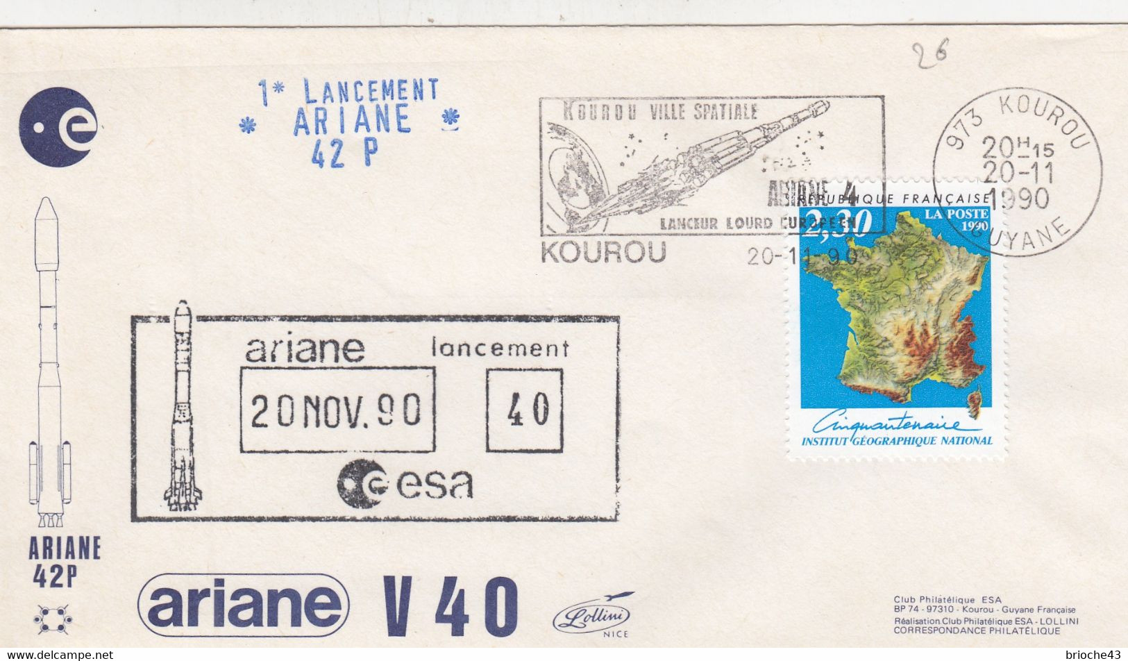 ESA - ARIANE 42 P - V 40 - 20.11.1990  - KOUROU  /4 - Otros & Sin Clasificación