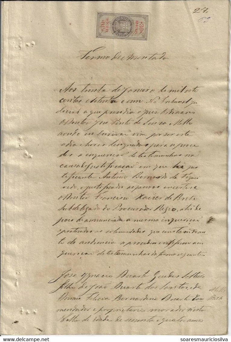 Portugal 1871 Part Of District Court Process With 9 Sheets With One Tax Fiscal Revenue Stamp 30 Réis On Each - Lettres & Documents