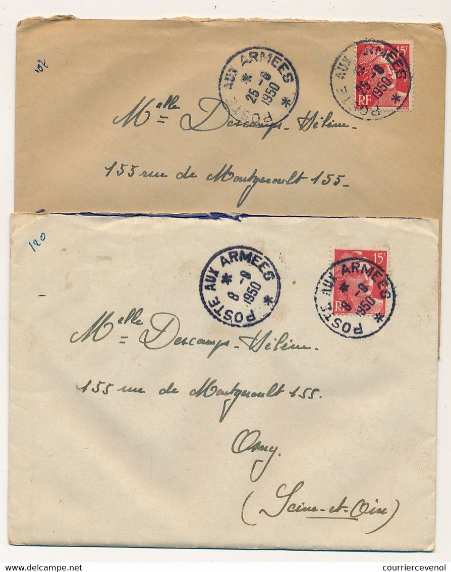 FRANCE - 6 Enveloppes Cachets "Poste Aux Armées" 1950 / 2 Sur 15F Gandon, 2 Sur FM Rouge, 2 En Arrivée Depuis Pontoise - Covers & Documents