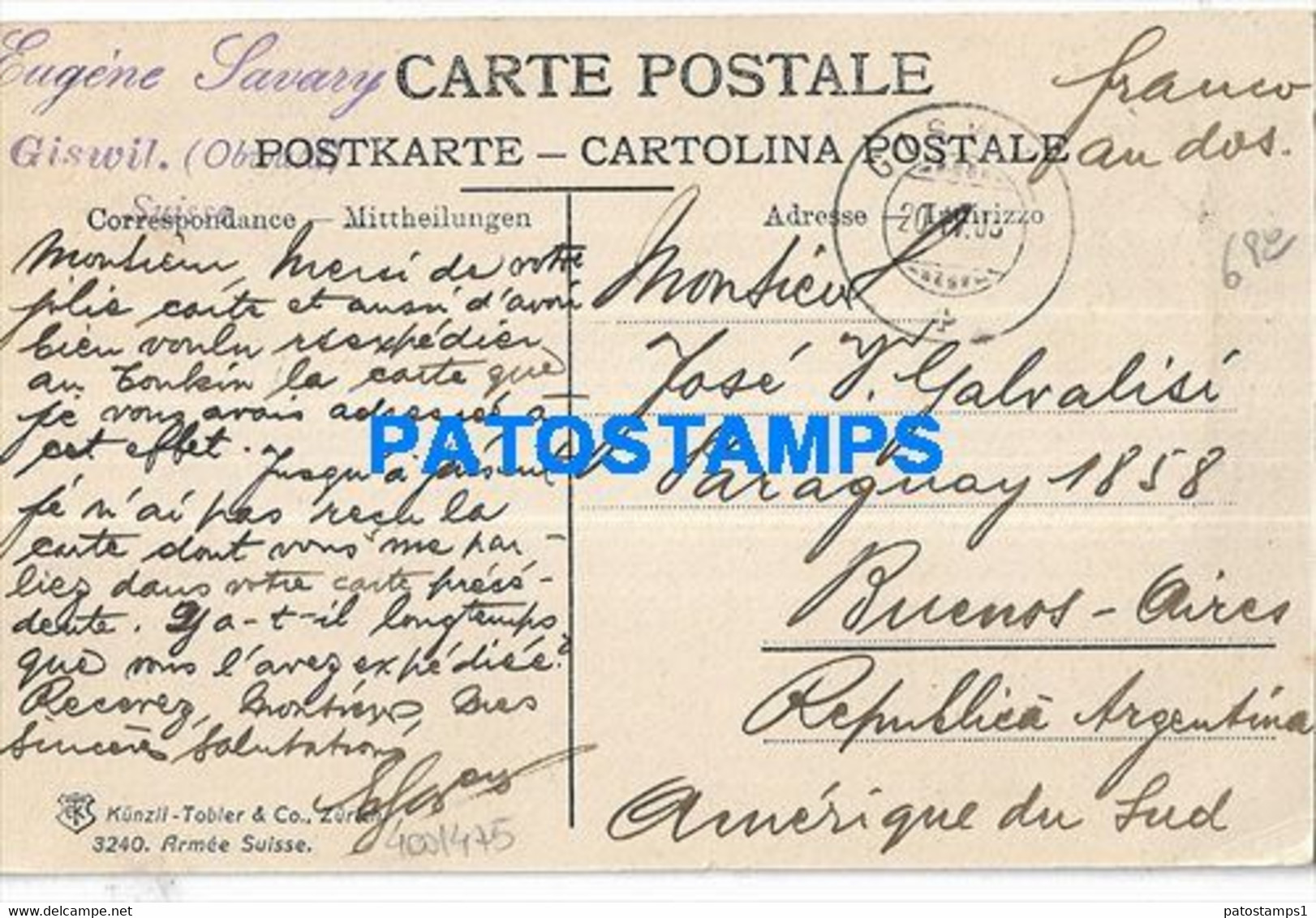 178632 SWITZERLAND GISWIL COSTUMES SOLDIER WORKING POTONNIERS CIRCULATED TO ARGENTINA POSTAL POSTCARD - Giswil