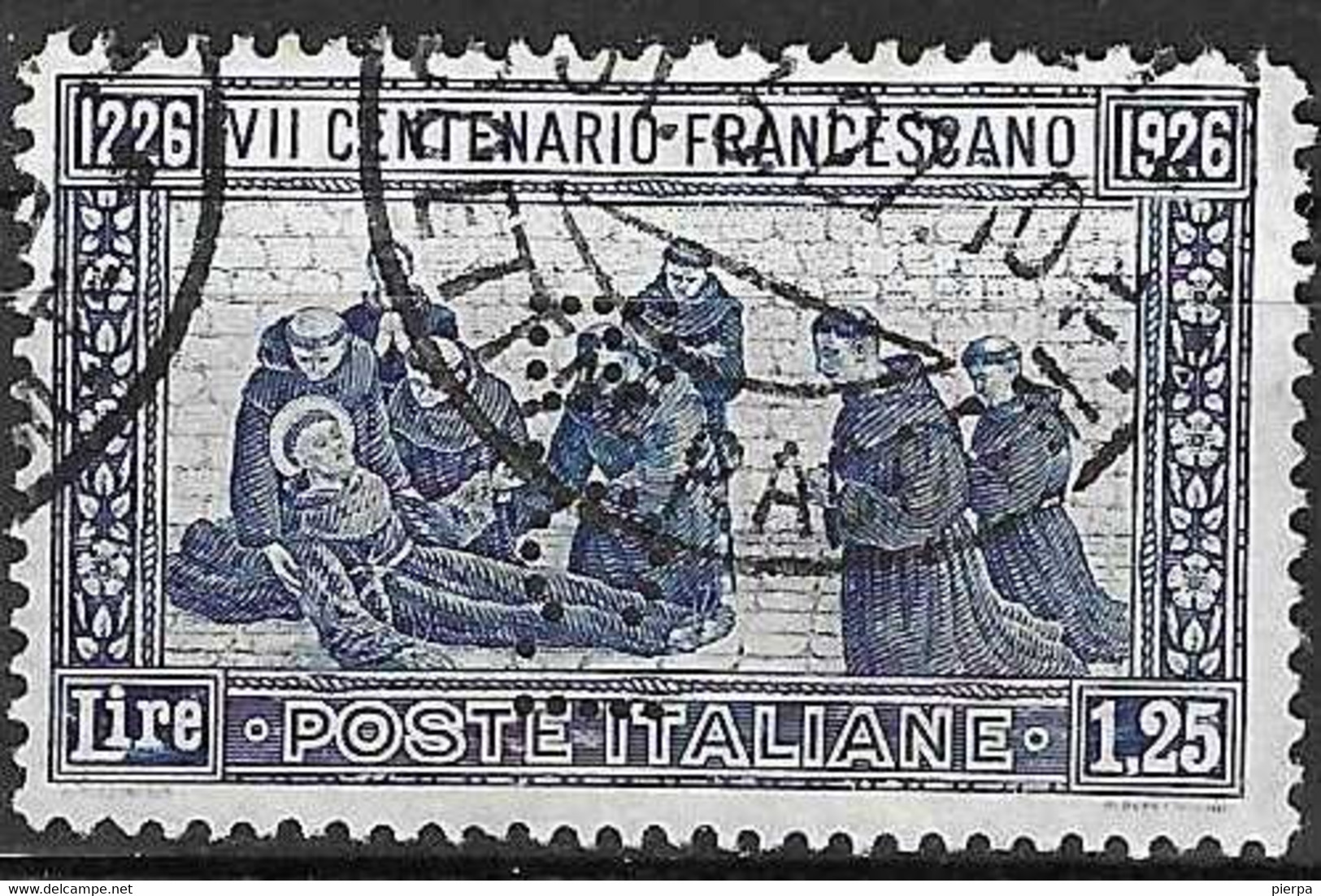 PERFIN - ITALIA 1926  - CENTENARIO FRANCESCANO L.1,25 -DENT 13,50 - PERFORATO (B.C.I) - USATO (YVERT 190a - MICHEL 238B) - Perfins