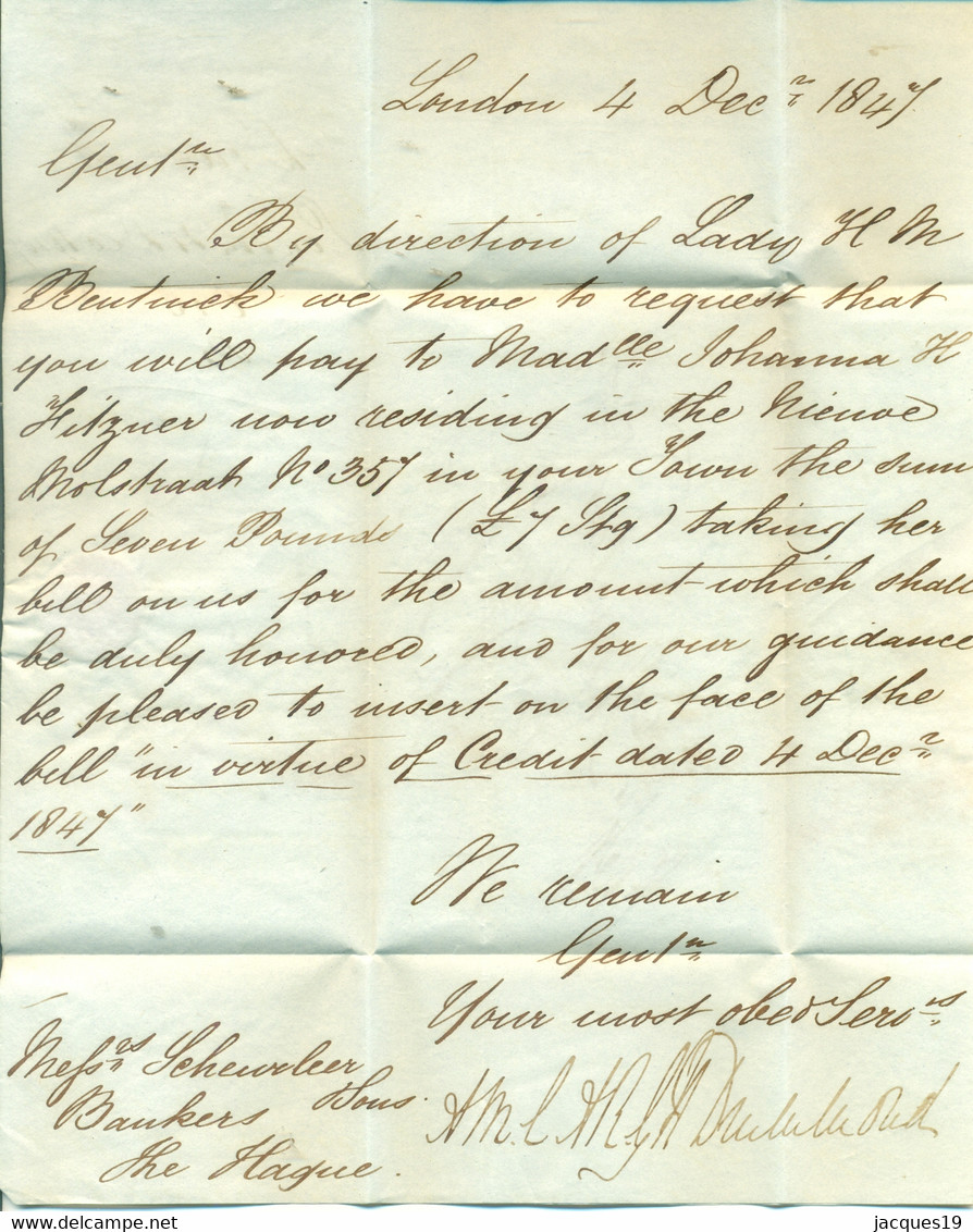 Engeland 1847 Brief Van London Naar Scheurleer Den Haag Over Rotterdam Korteweg 147 - ...-1840 Vorläufer