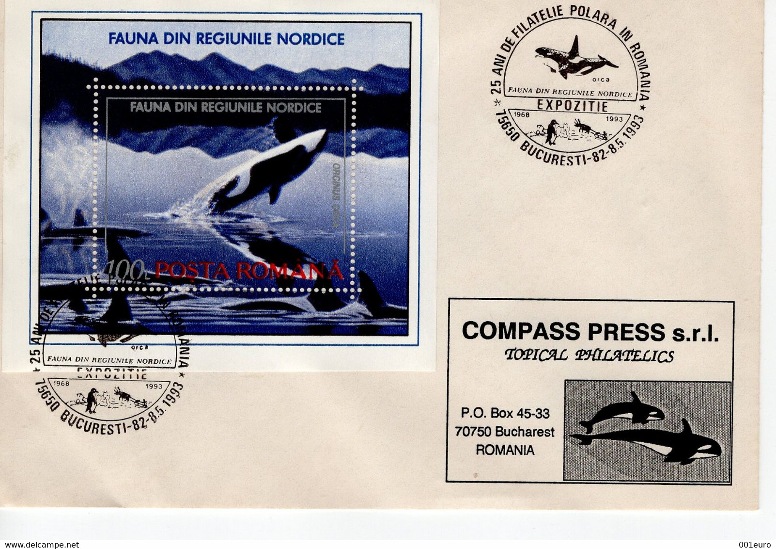 ROMANIA 1973: POLAR PHILATELY, ORCA WHALE, Souvenir Block & Illustrated Postmark On Cover  - Registered Shipping! - Postmark Collection