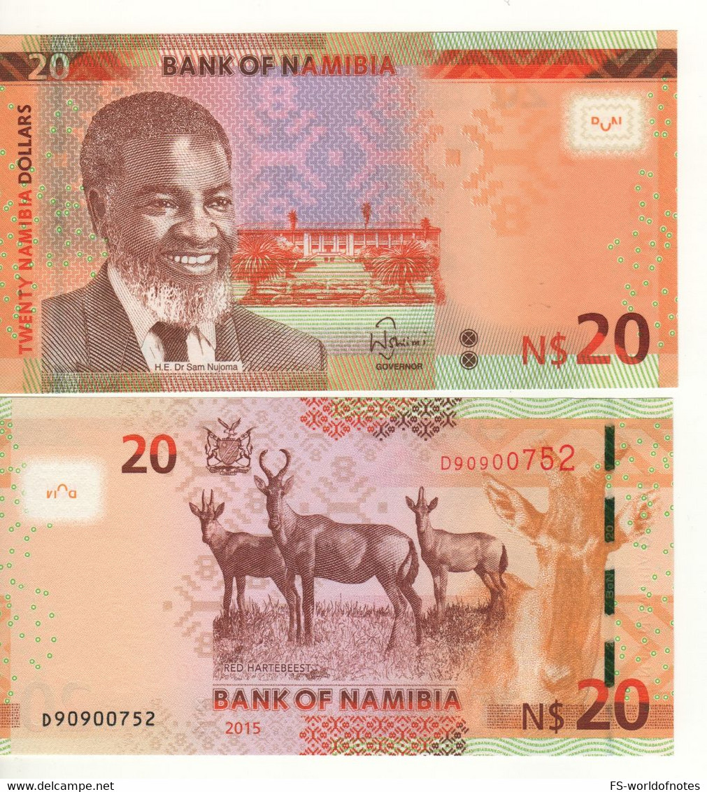 NAMIBIA  20 Namibian Dollars   P17  ( 2015  Dr. Sam Nujoma + Red Hartebeest At Back ) - Namibia