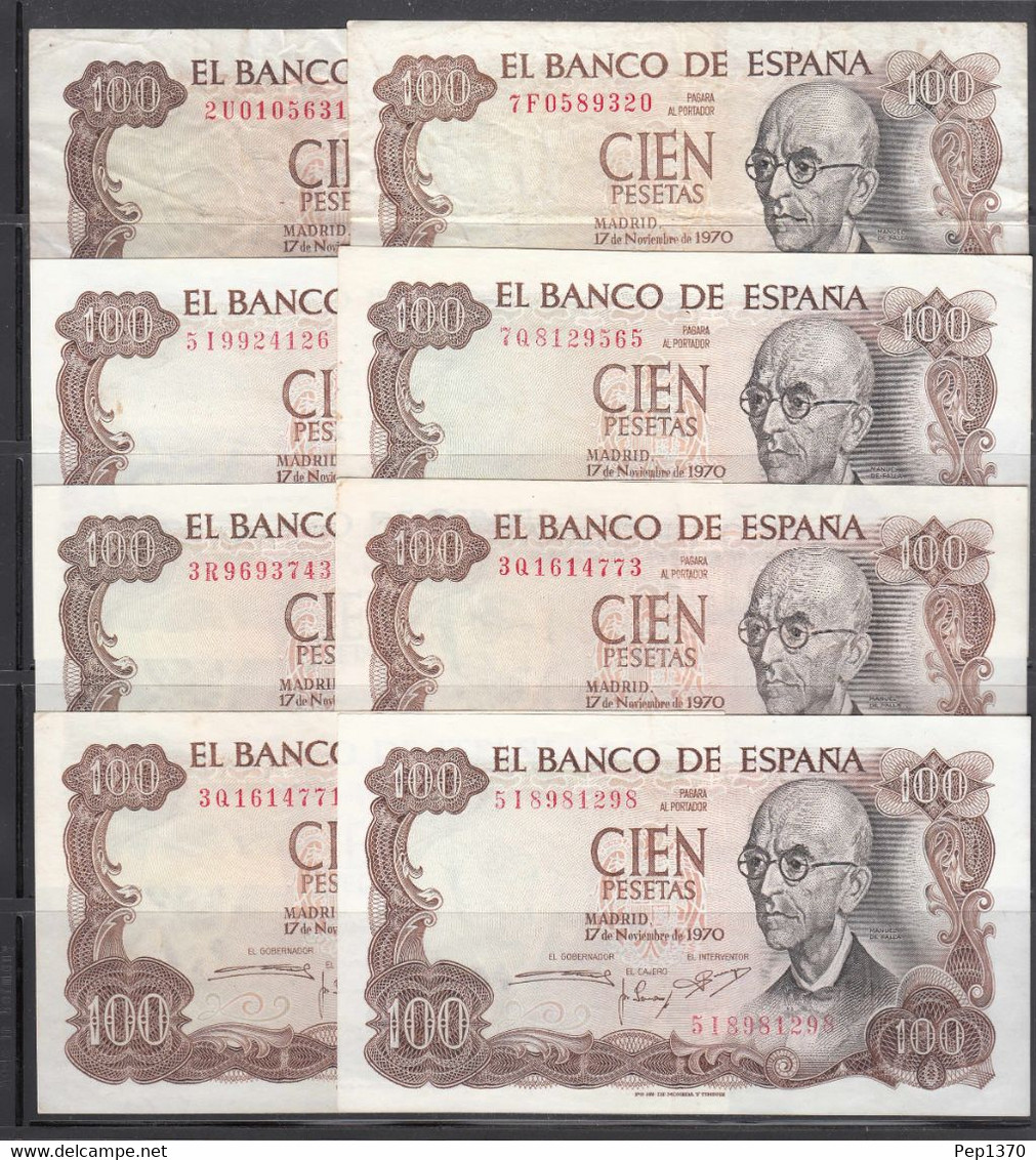 8 BILLETES DE 100 PESETAS DE 1970 - MANUEL DE FALLA - VARIADOS ALGUNO SIN CIRCULAR - 100 Pesetas