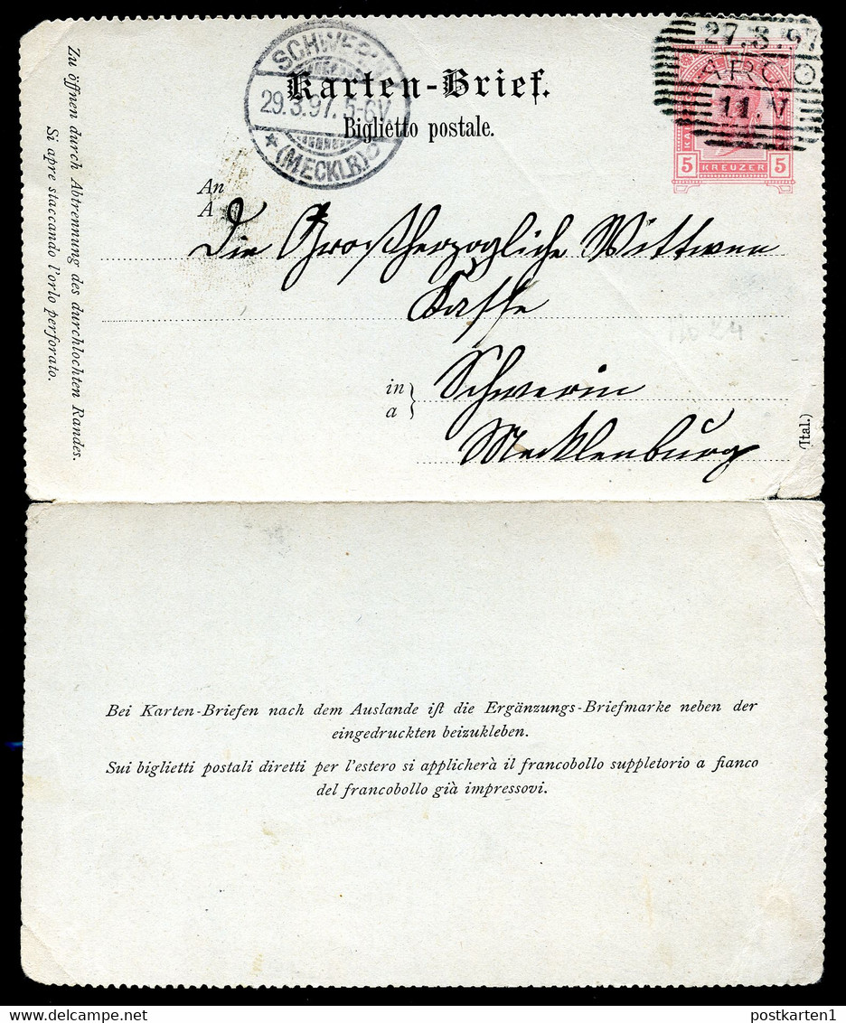 ÖSTERREICH Kartenbrief K24 Ascher K24a Italienisch Arco - Schwerin 1897 Kat. 10,00 € - Letter-Cards