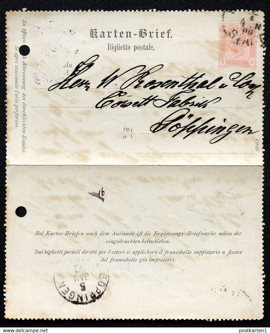 ÖSTERREICH Kartenbrief K24 Ascher K24d Rosenthal - Göppingen 1893 Kat. 10,00 € - Letter-Cards