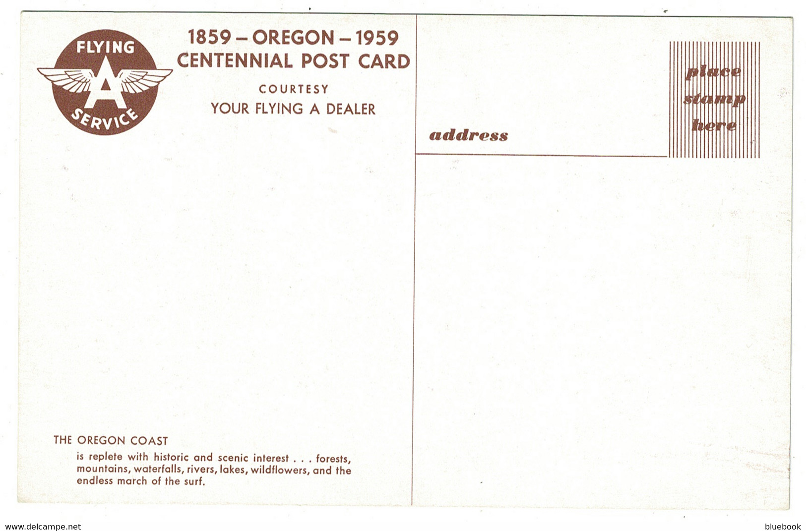 Ref 1518 -  USA Postcard - Flying A Service 1859 - Oregon - 1959 Centennial Postcard - Otros & Sin Clasificación