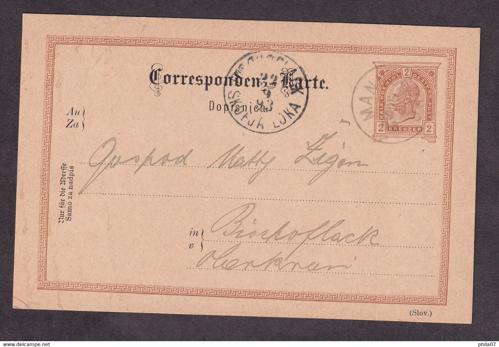 Austria/Slovenia - Stationery Sent From Mengeš To Škofja Loka 22.09.1893. Rare Cancel Of Post MANNSBURG. - Briefe U. Dokumente