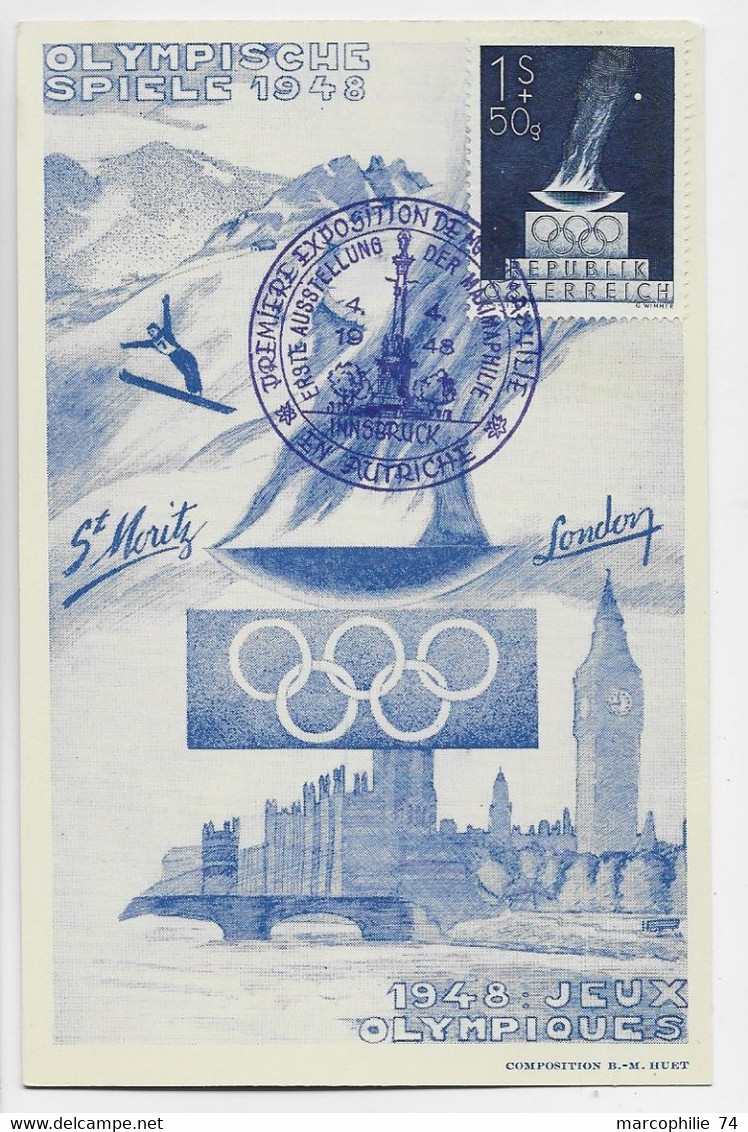 AUSTRIA CARTE CARD MAX ST MORITZ JEUX OLYMPIQUES HELVETIA INNSBRUCK 4.4.1948 - Winter 1948: St. Moritz