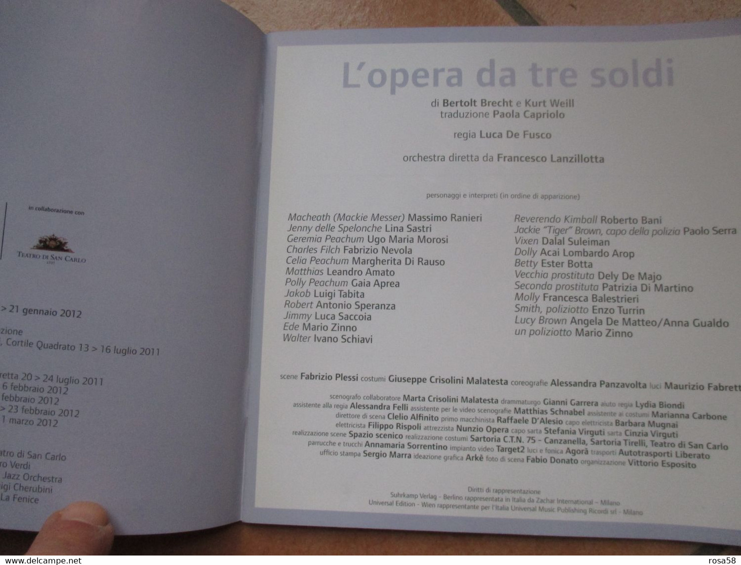 2012 NAPOLI Teatro San Carlo L'opera Da Tre Soldi B.BRECHT Massimo Ranieri  Regia Luca De Fusco Napoli Teatro Festival - A Identifier