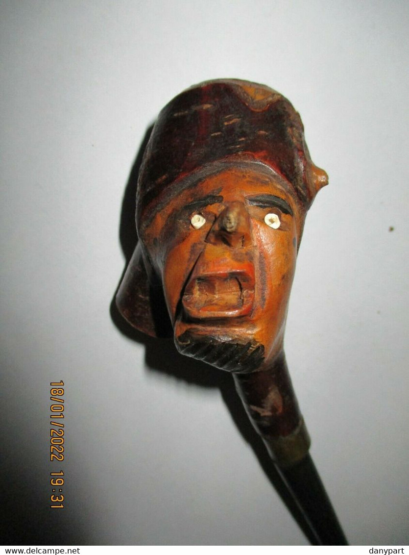 TRES RARE PIPE ANCIENNE EN BOIS SCULPTE PEINT XIX° SOLDAT D'EMPIRE GROGNARD ? OU TRAVAIL DE POILU WW1 ? - Sonstige & Ohne Zuordnung