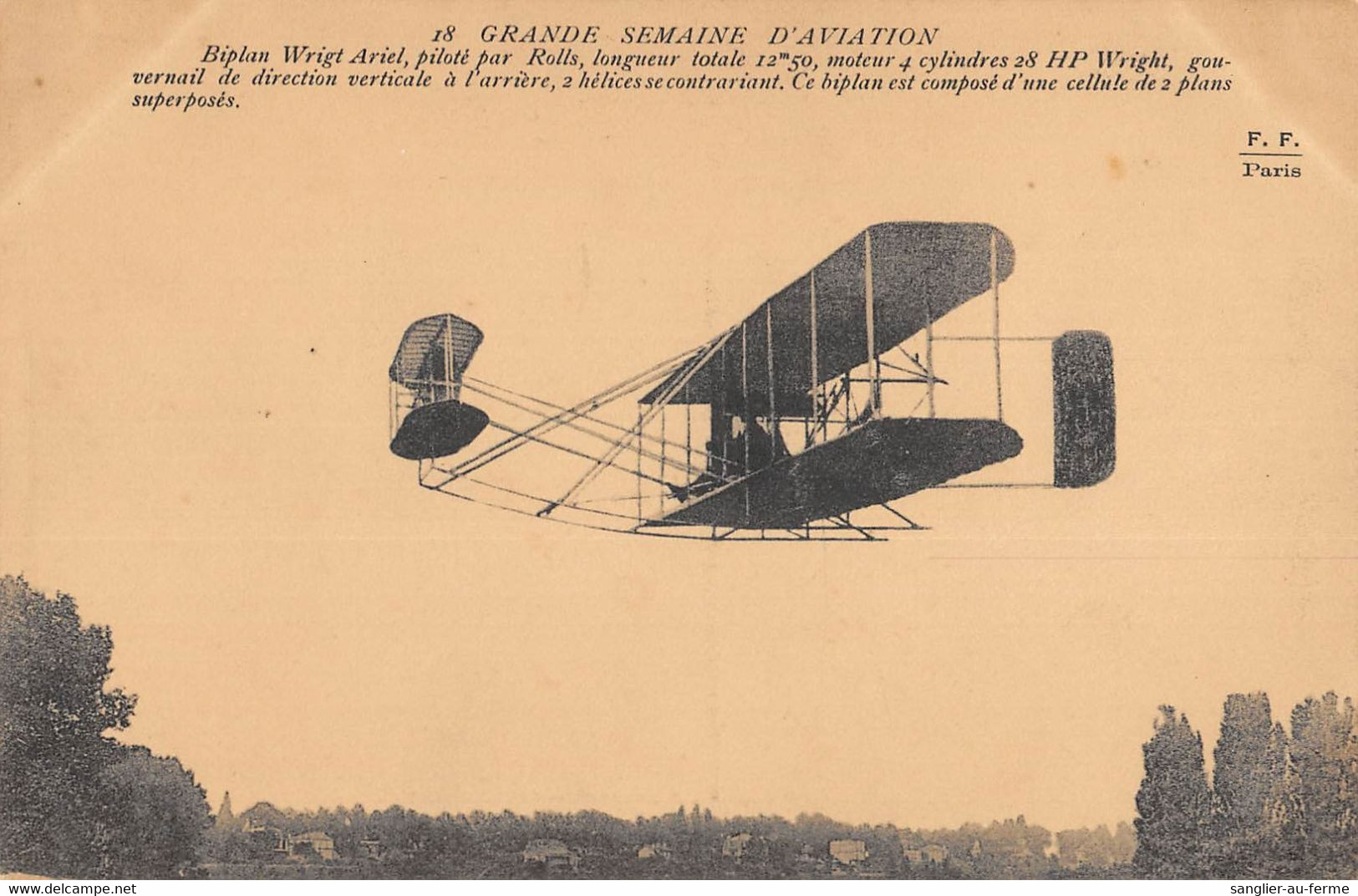 CPA AVIATION GRANDE SEMAINE D'AVIATION BIPLAN WRIGHT ARIEL PILOTE PAR ROLLS - ....-1914: Precursors