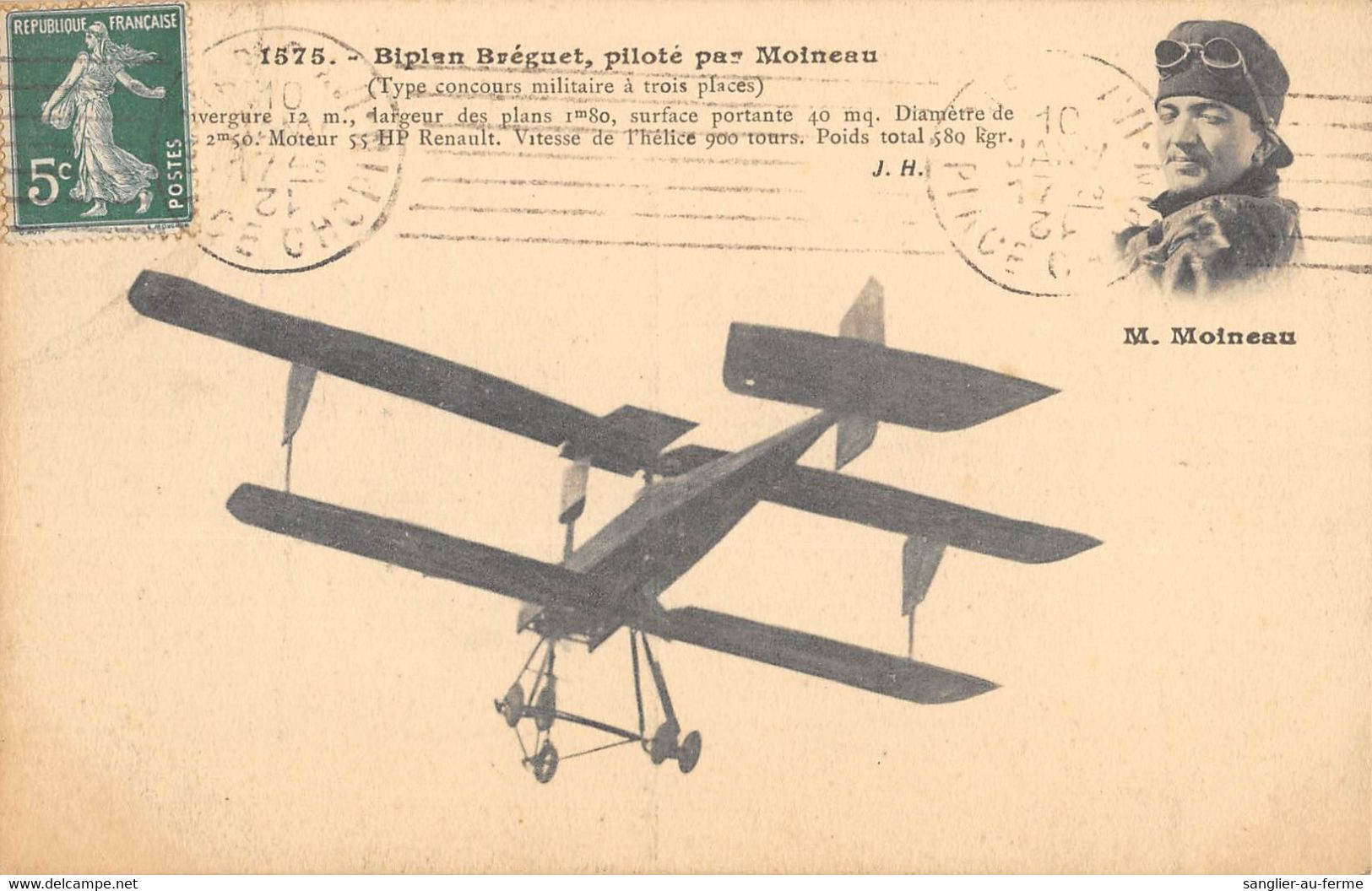 CPA AVIATION BIPLAN BREGUET PILOTE PAR MOINEAU - ....-1914: Precursors