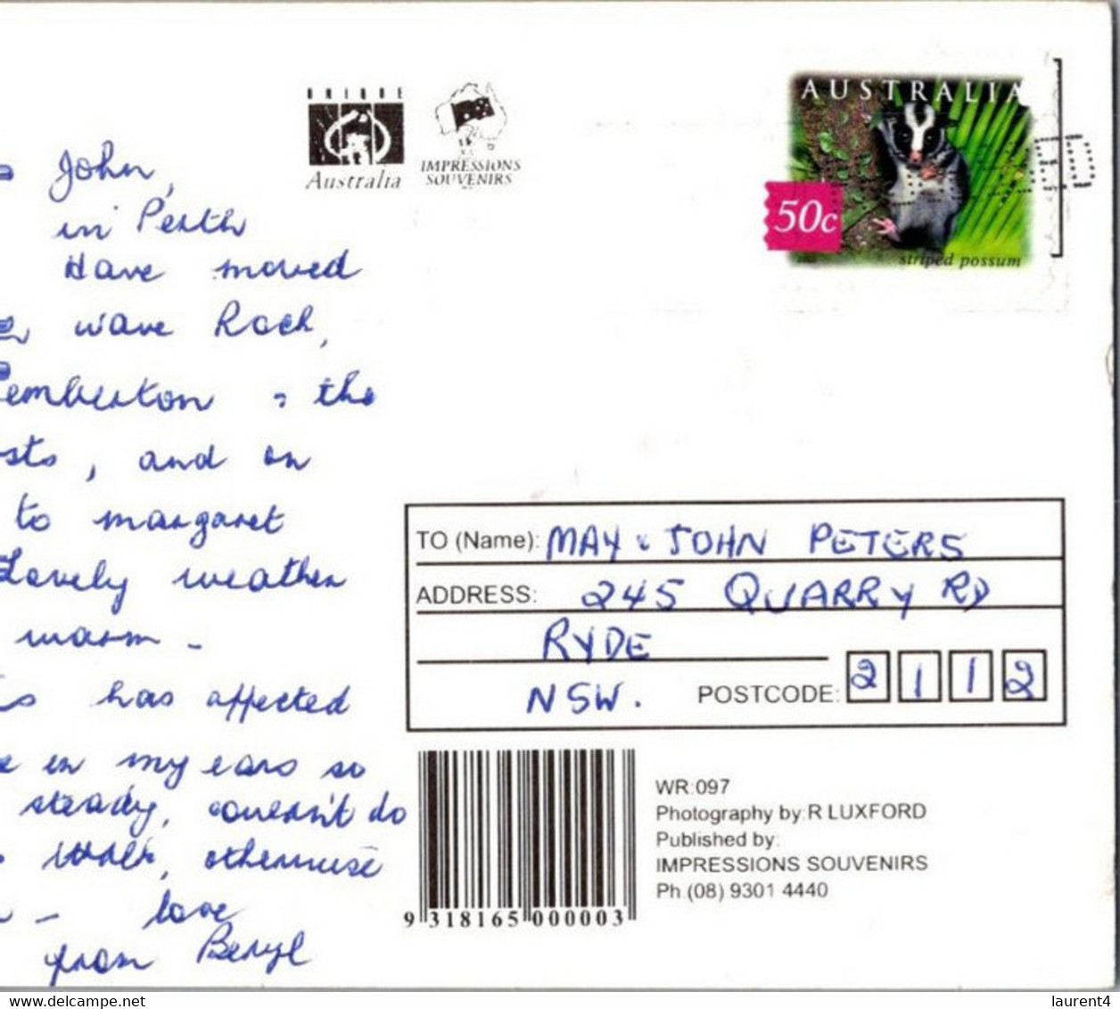 (3 F 20) Australia - WA - Wave Rock (with Possum Stamp) - Autres & Non Classés