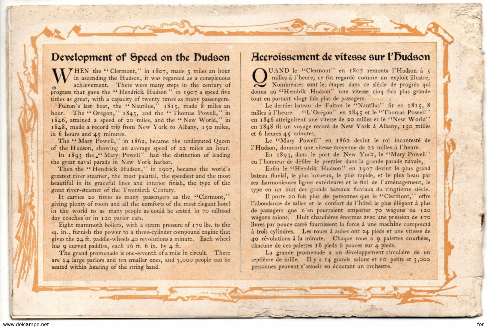 petit livre : Transport - Bateau à vapeur : Hudson river Steamboats - bateaux à vapeur sur la rivière Hudson : 16 Pages