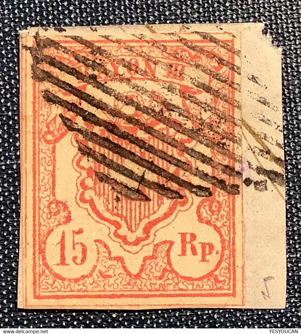 1852 ZNr 20, QUALITÉ SUP: 15 Rp Grands Chiffres Rayon III, Oblit (Schweiz Suisse Switzerland Mi.12 Yvert 23 Sc12 XF Used - 1843-1852 Kantonalmarken Und Bundesmarken