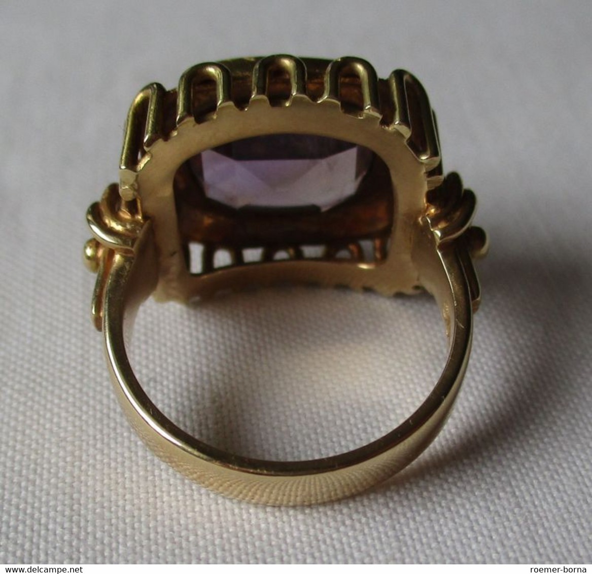 Dekorativer Großer 585er Gold Damenring Mit Schönem Amethyst (128167) - Bagues