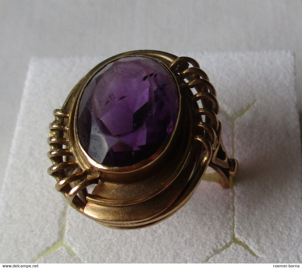 Dekorativer Großer 585er Gold Damenring Mit Schönem Amethyst (125357) - Ringe