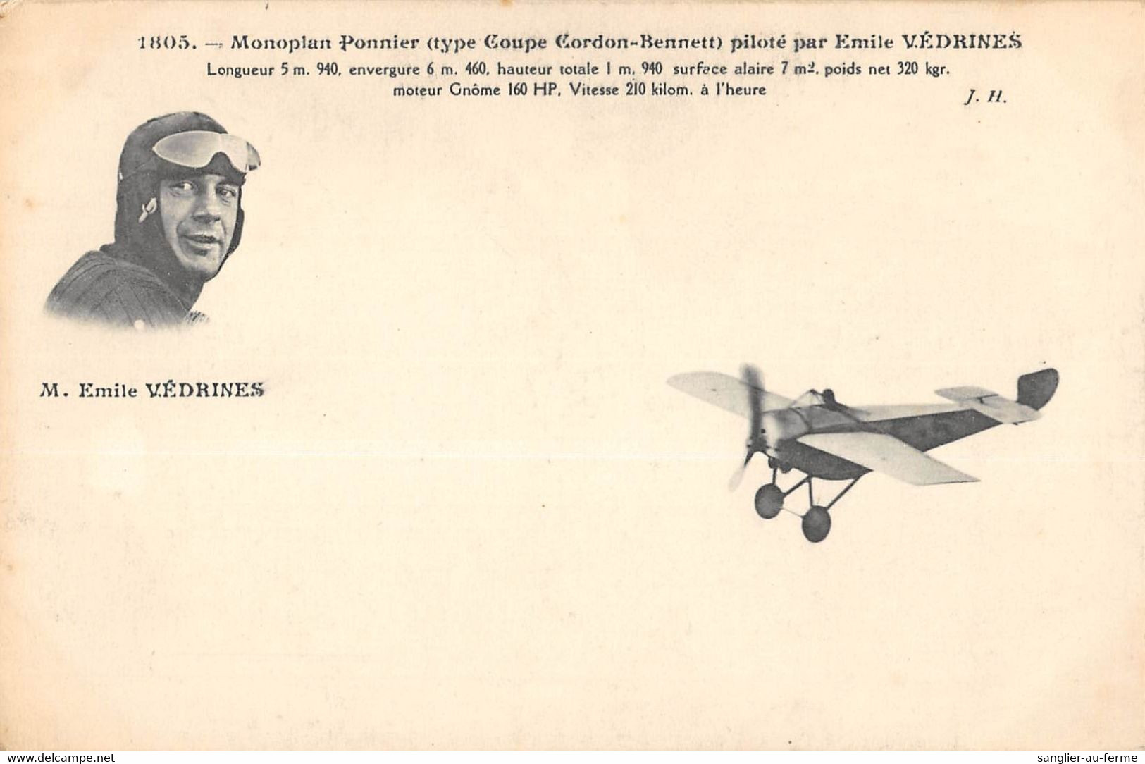 CPA AVIATION MONOPLAN PONNIER TYPE COUPE GORDON BENETT PILOTE PAR EMILE VEDRINES - ....-1914: Vorläufer