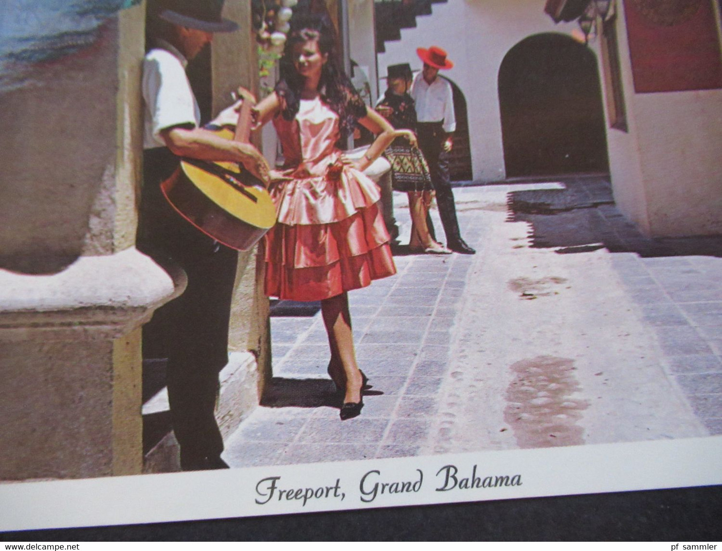 GB Kolonie Bahamas 1969 AK Freeport International Bazaar Spanish Street Flamenco Tänzer - 1963-1973 Interne Autonomie