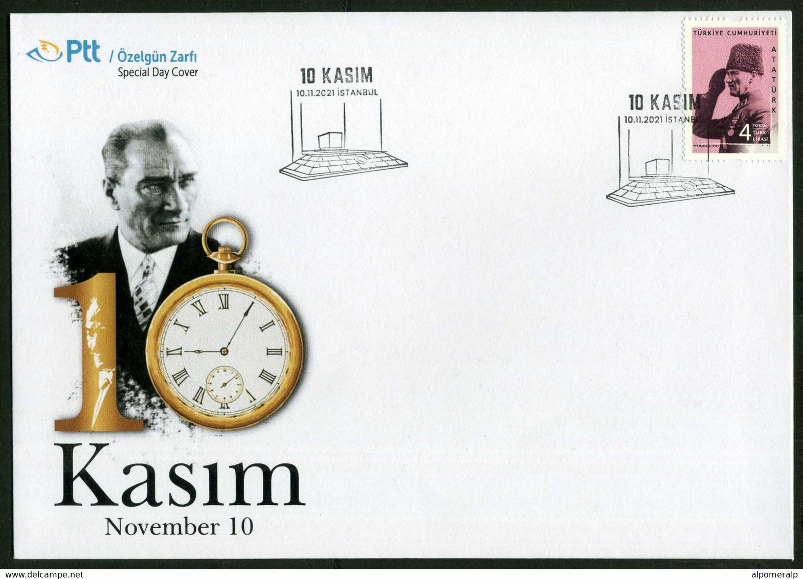 Türkiye 2021 November 10 ATATÜRK's Death Anniversary | Clock, Special Day Cover - Brieven En Documenten