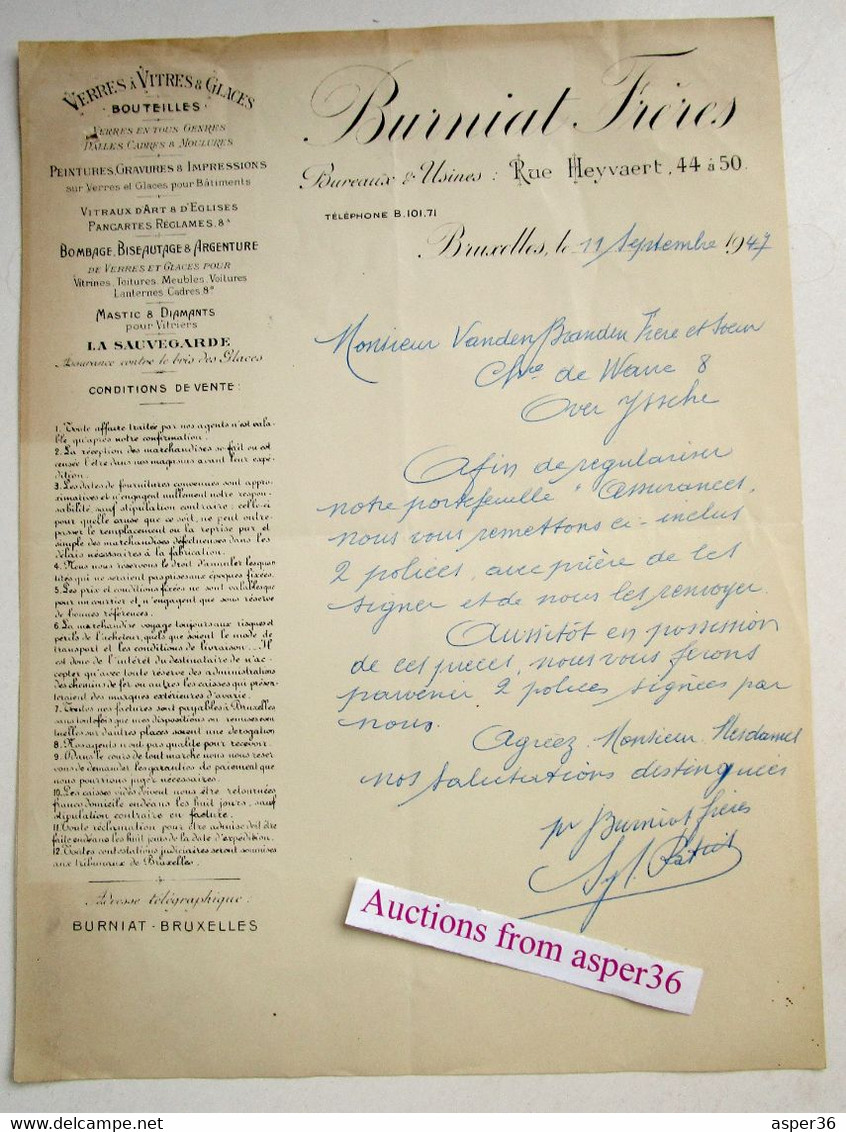 Verres à Vitres & Glaces, Burniat Frères, Rue Heyvaert, Bruxelles 1947 - 1900 – 1949