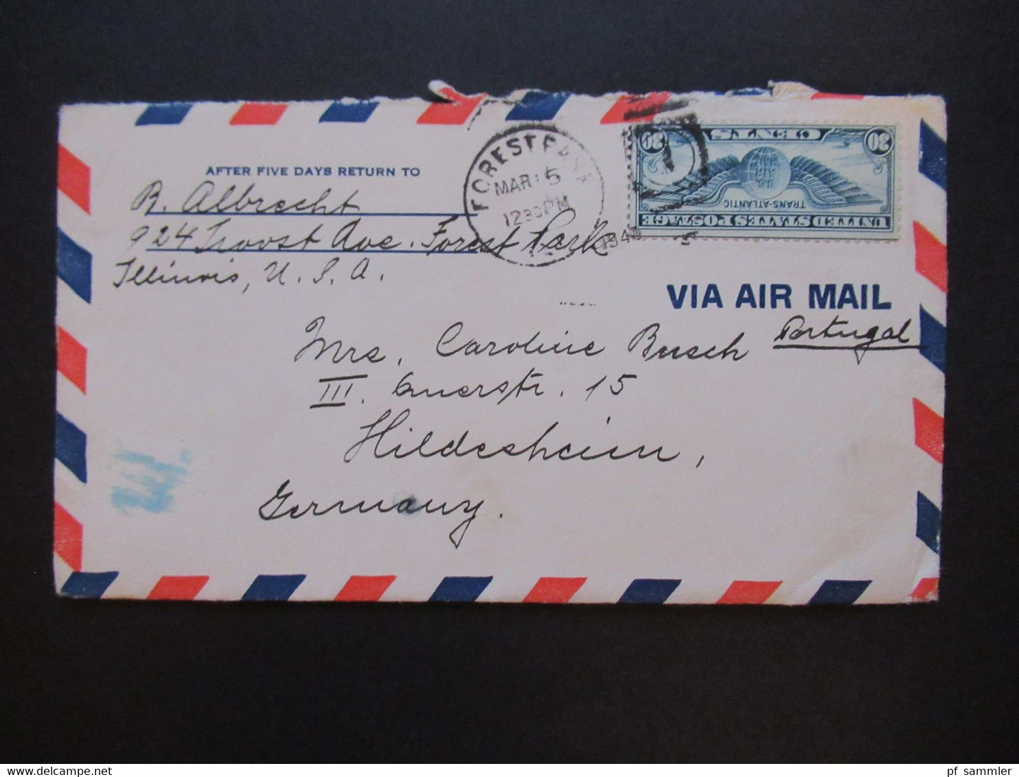 USA Zensurbeleg 1940 Transatlantic Air Mail Via Portugal Nach Hildesheim Mit OKW Zensurstreifen Geöffnet - Lettres & Documents