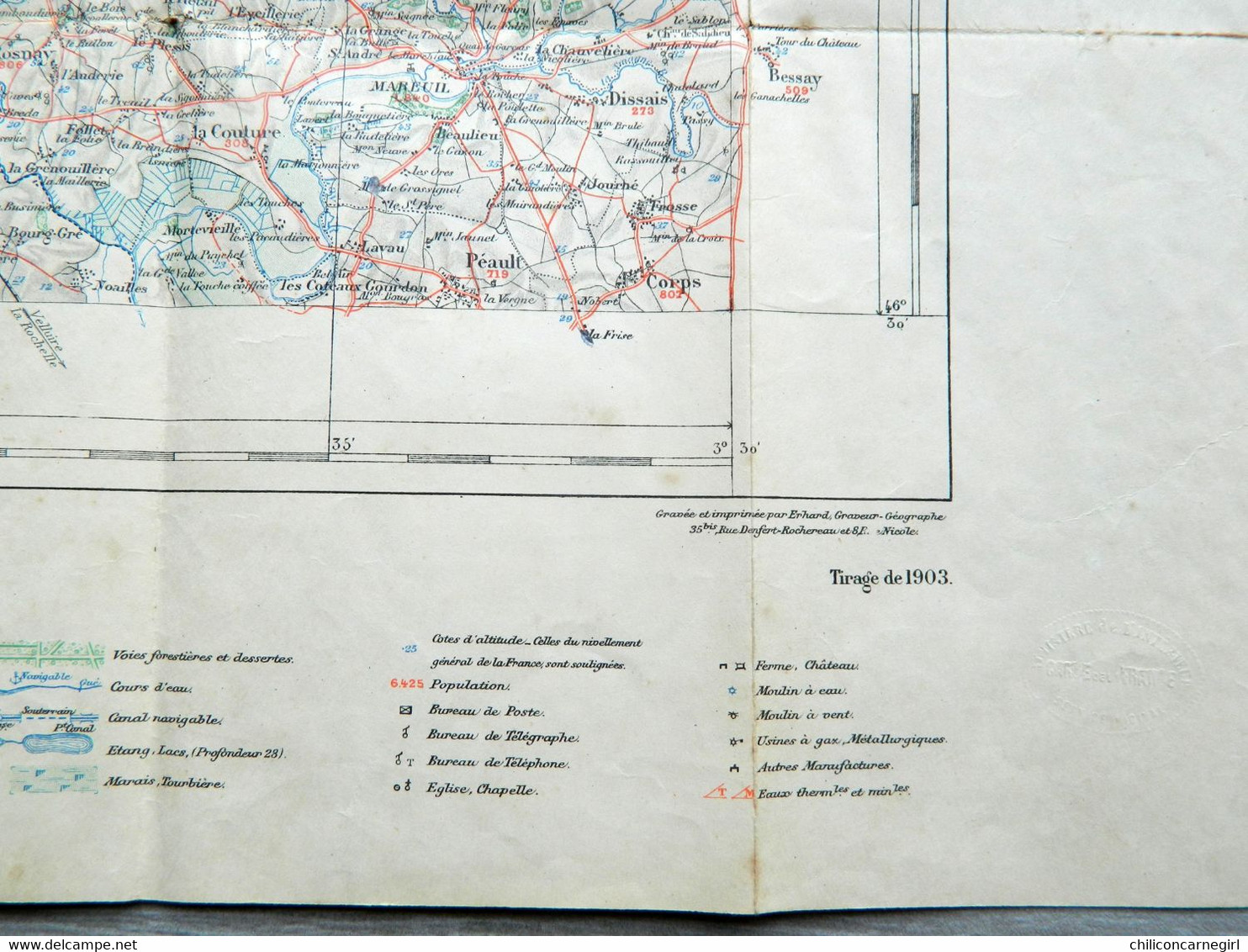 Carte Ministère De L'Intérieur - Echelle 1 : 100 000 - LA ROCHE SUR YON - Librairie Hachette Tirage 1903 Feuille IX - 22 - Topographische Karten