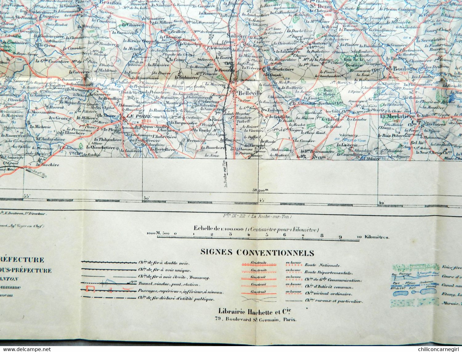 Carte Ministère de l'Intérieur - Echelle 1 : 100 000 - MONTAIGU - Librairie Hachette - Tirage de 1900 - Feuille IX - 21