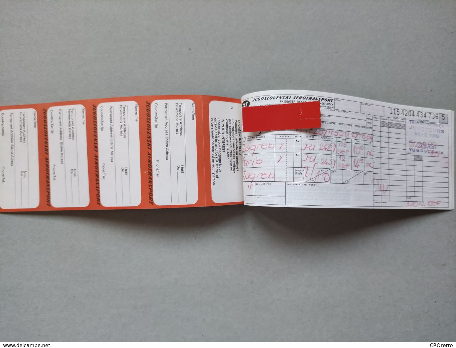 JAT - Airways Yugoslav Airlines, Return Passenger Ticket And Baggage Check 1979, Paris - Zagreb, Jugoslovenski Aerotrans - Biglietti