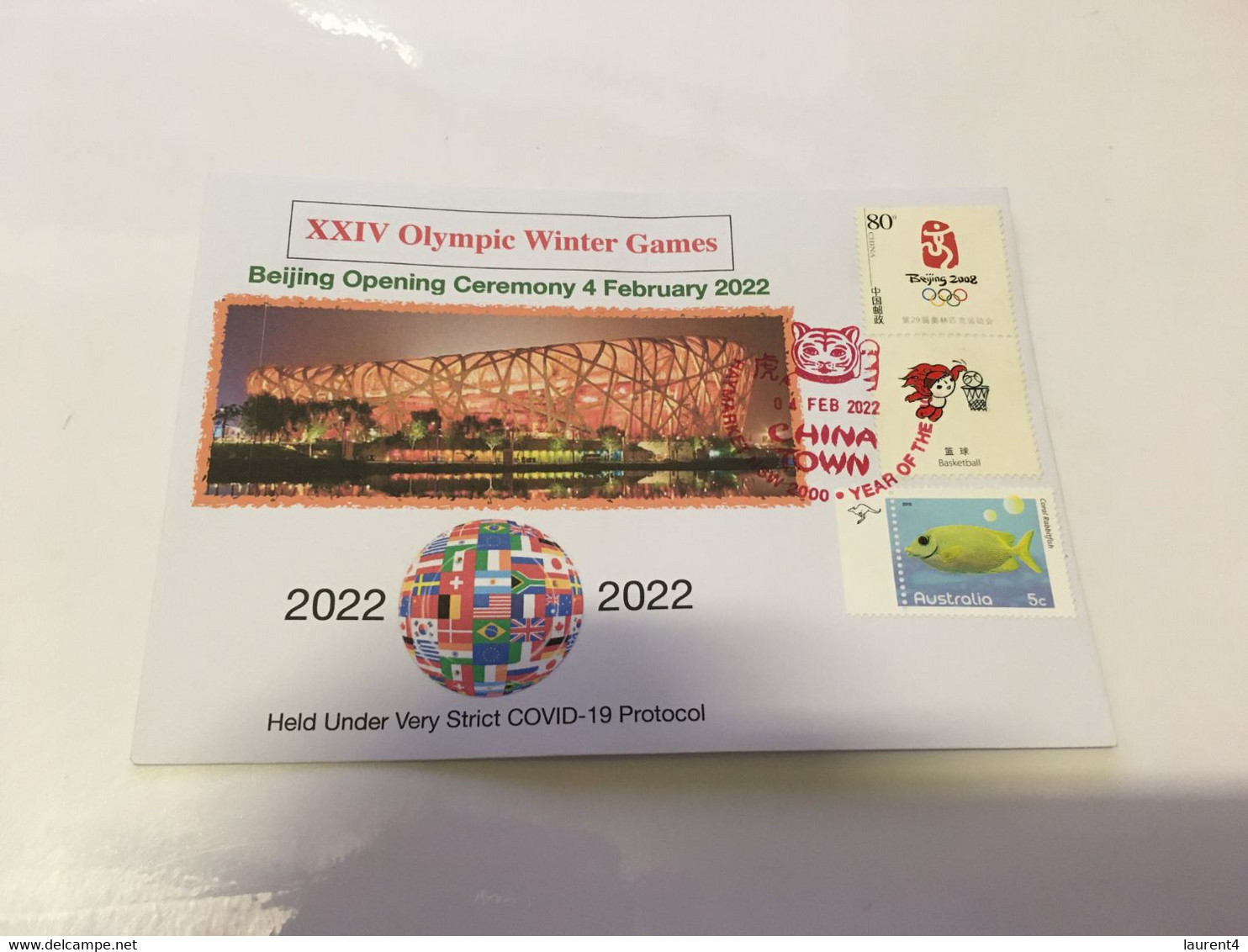 (3 F 27) (Australia) China XXIV Winter Olympics Games Opening Ceremony (4 February 2022) With China Olympic + OZ Stamp - Winter 2022: Beijing