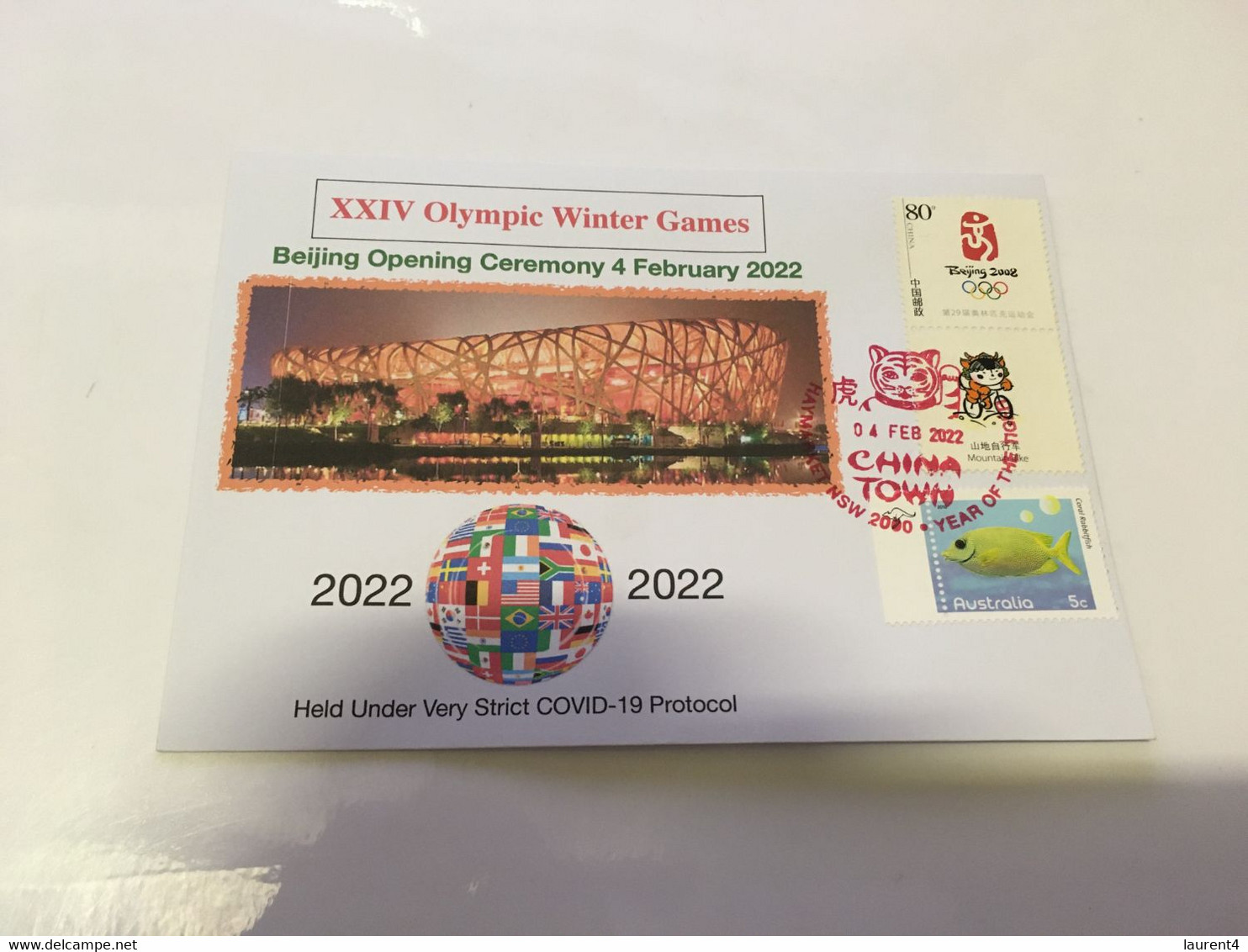 (3 F 27) (Australia) China XXIV Winter Olympics Games Opening Ceremony (4 February 2022) With China Olympic + OZ Stamp - Winter 2022: Beijing