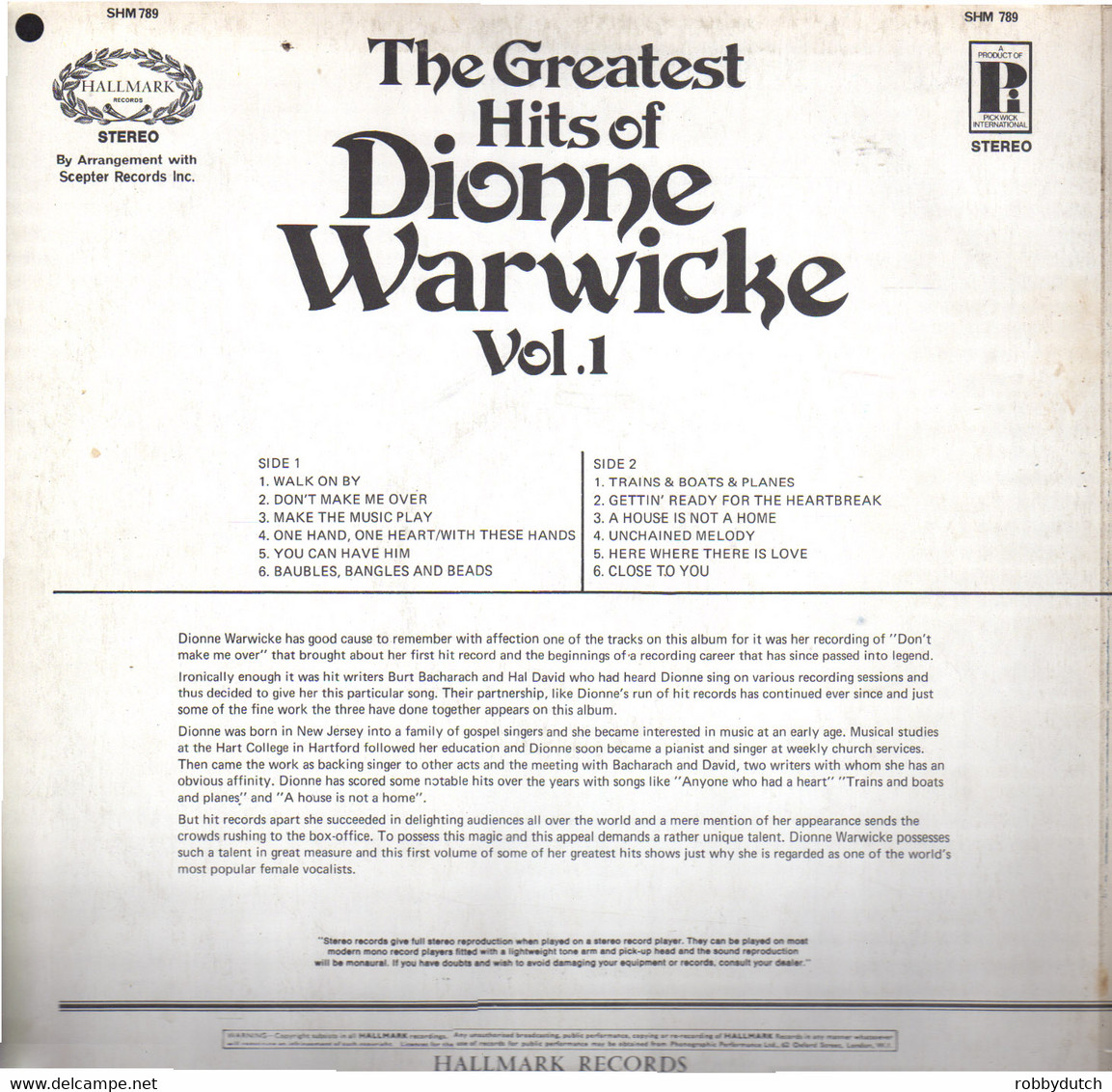 * LP *  DIONNE WARWICK -THE GREATEST HITS OF DIONNE WARWICK Vol.1 (USA 1972) - Soul - R&B