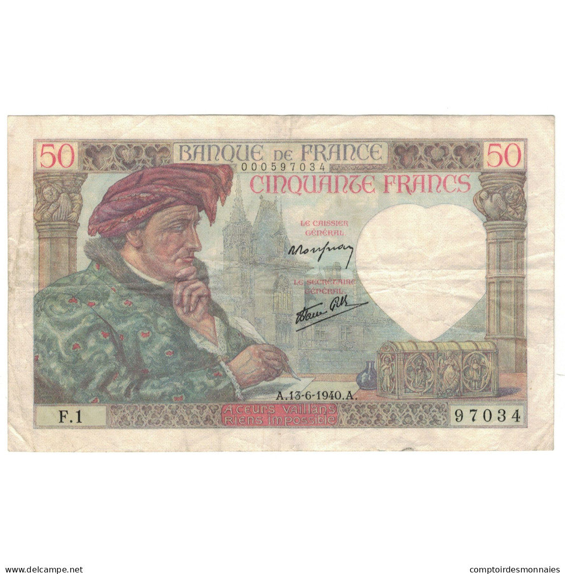 France, 50 Francs, 1940, F.1, TTB, Fayette:19.1, KM:93 - 50 F 1934-1940 ''Cérès''