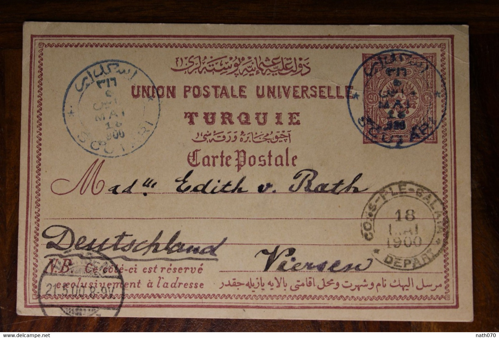 1900 CPA Ak Entier Scutari Chrysopolis Üsküdar Turquie Türkei LEVANT Empire Ottoman Viersen Germany Bleu Stamp - Storia Postale