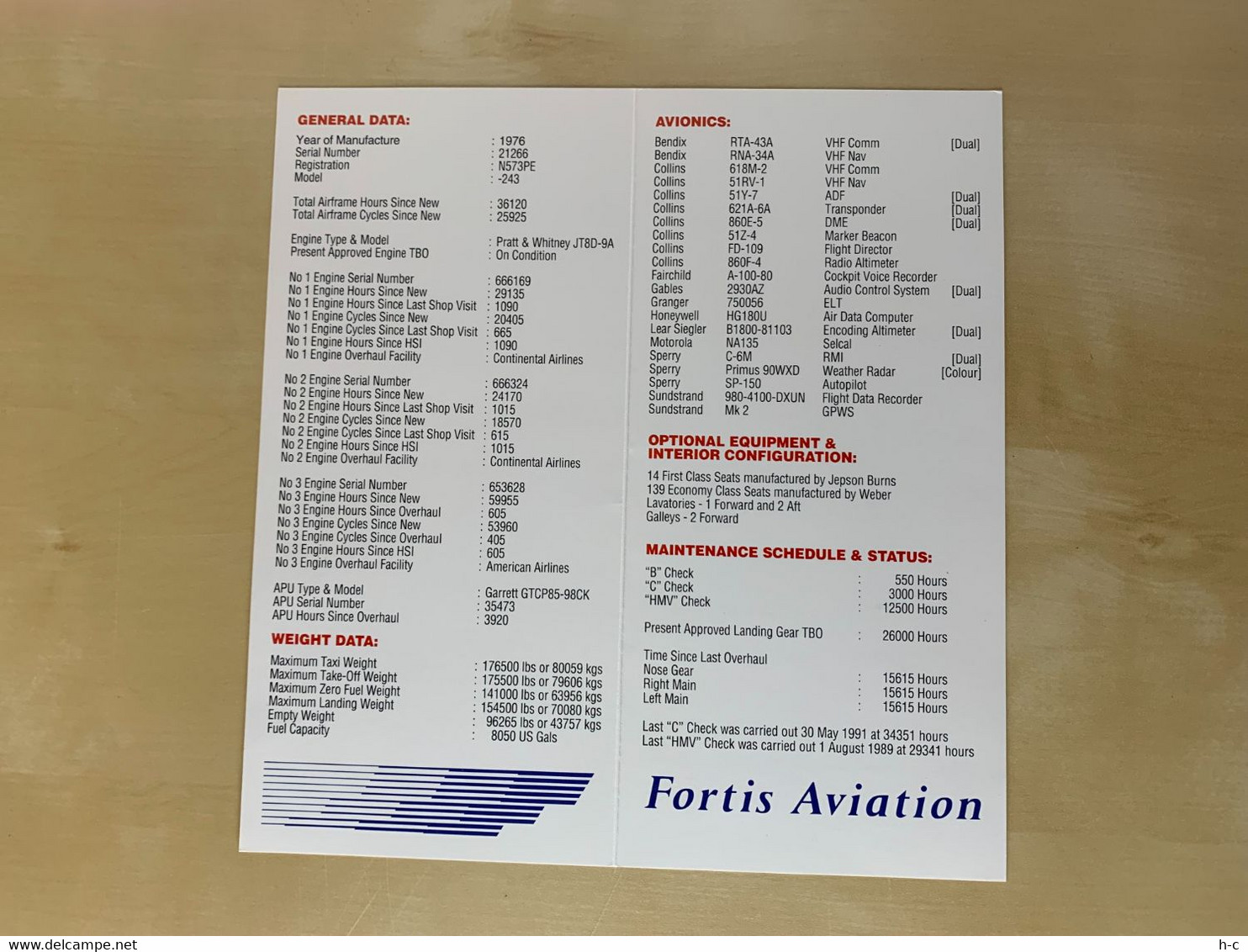 Aircraft / Avion For Sale Publicity Leaflet - Boeing 727-200 - Werbung