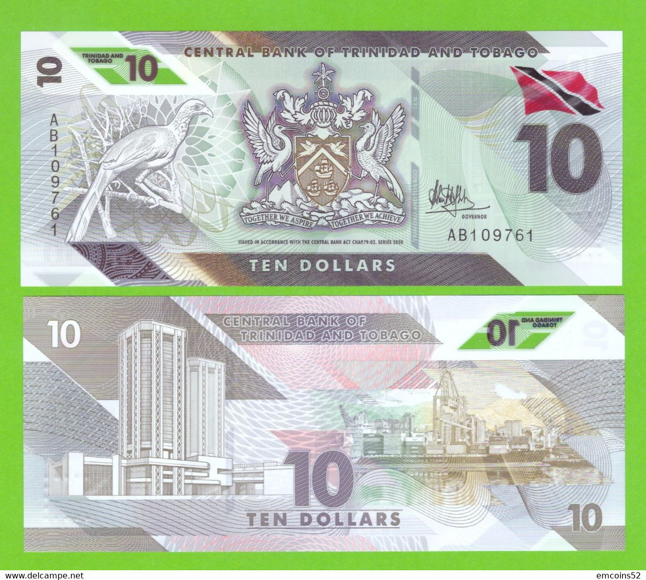 TRINIDAD & TOBAGO 10 DOLLARS  2020  P-W62  UNC - Trinidad Y Tobago