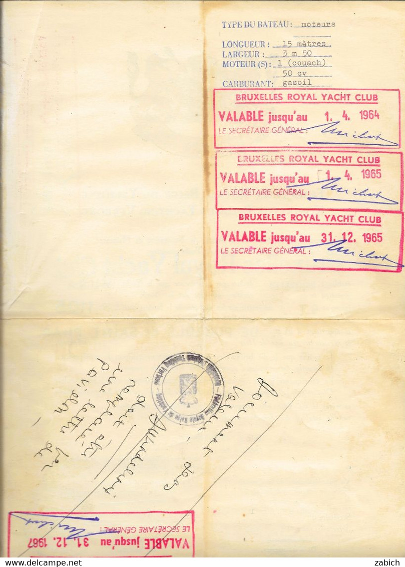 FISCAUX BELGIQUE BRUXELLE ROYAL YACHT CLUB ATTESTATION DE 1962 - Documents