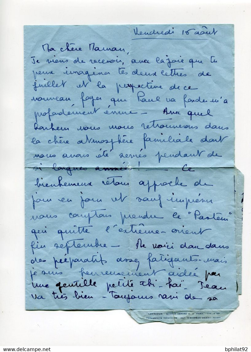 !!! INDOCHINE, LETTRE DU BPM 403 POUR PARIS, AVEC TEXTE - War Of Indo-China / Vietnam