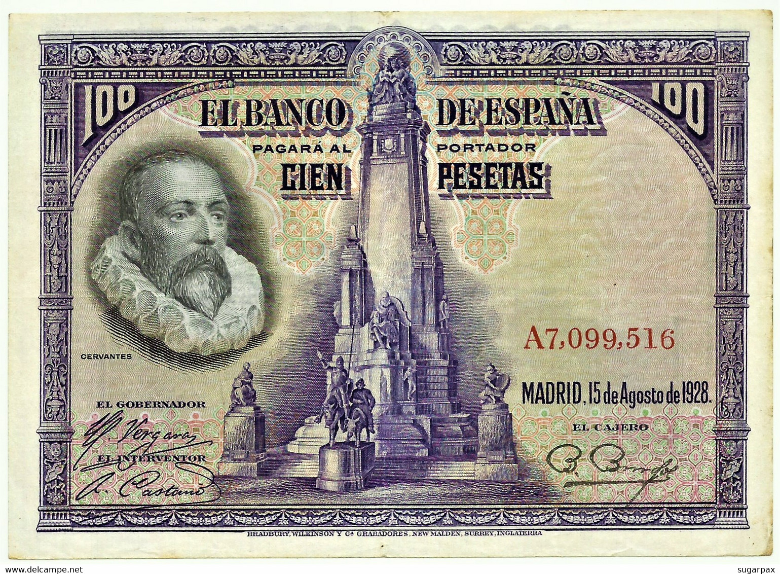 ESPAÑA - 100 Pesetas - 15.08.1928 - Pick 76.a - Serie A - Cervantes - Kingdom - 100 Pesetas