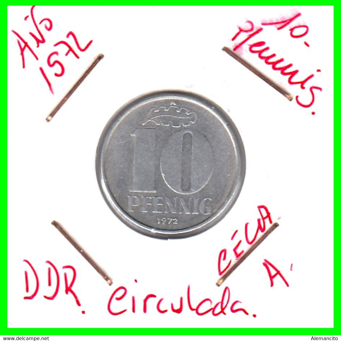 ( GERMANY ) AÑO 1972 REPUBLICA DEMOCRATICA DE ALEMANIA ( DDR ) MONEDAS DE 10 PFENNING  CECA-A - 10 Pfennig