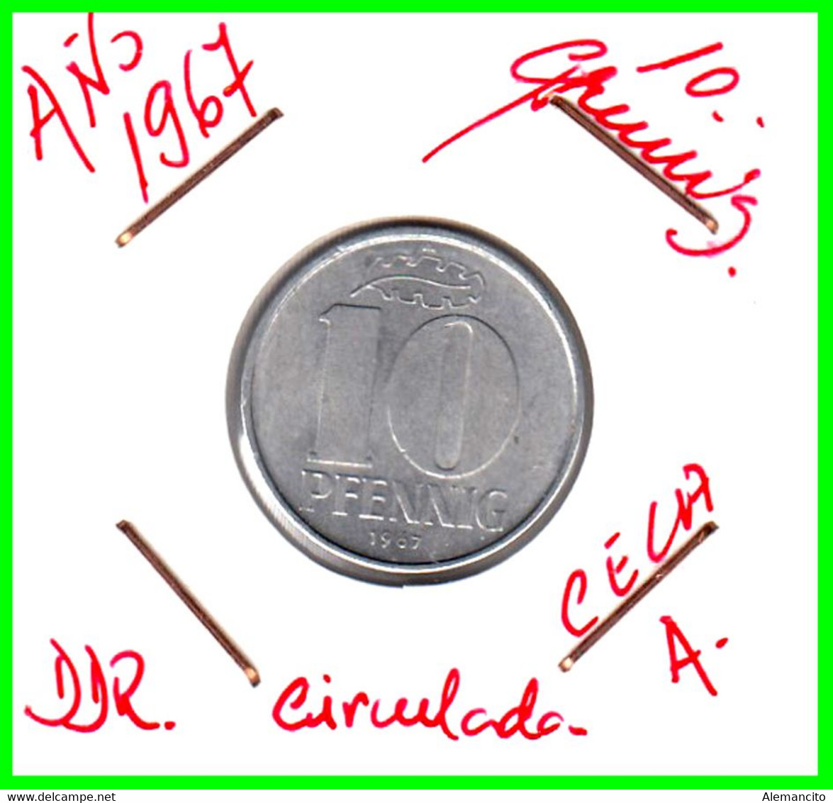 ( GERMANY ) AÑO 1967 REPUBLICA DEMOCRATICA DE ALEMANIA ( DDR ) MONEDAS DE 10 PFENNING  CECA-A - 10 Pfennig