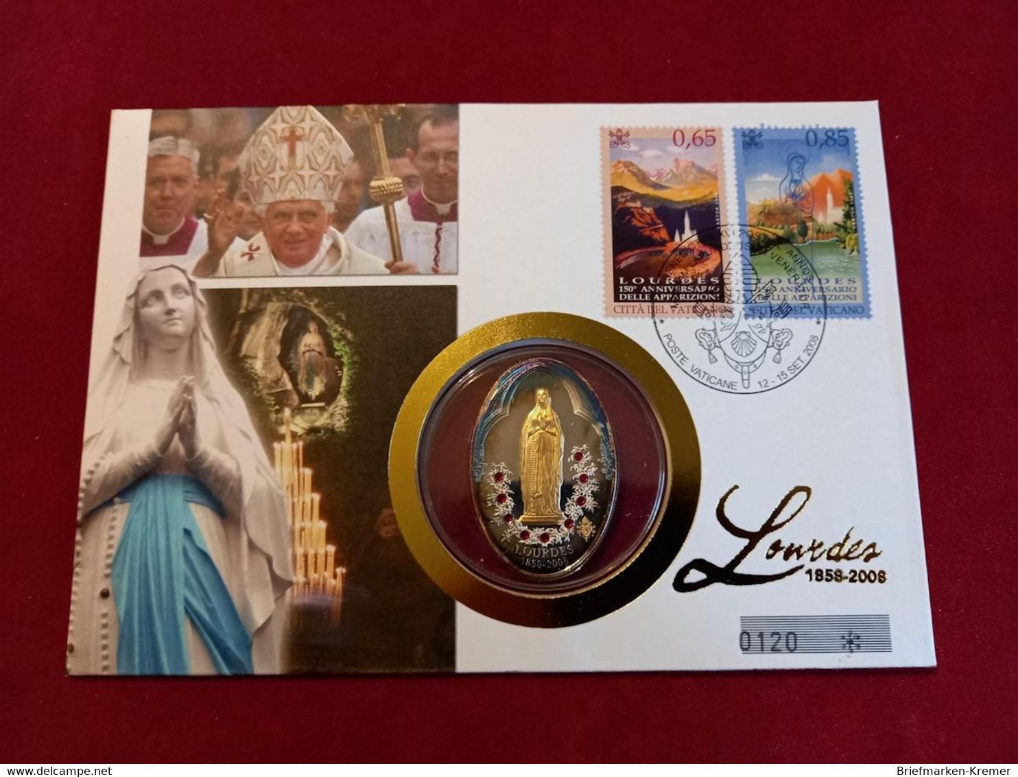 Cook Islands - 5 Dollars Silbermünze M. Swarovski Kristallen + Gold Applikation / Papst Benedikt In Lourdes / Numisbrief - Other - Oceania