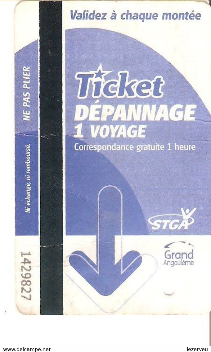 TITRE DE TRANSPORT TICKET BUS ANGOULEME DEPANNAGE 1 VOYAGE - Europa