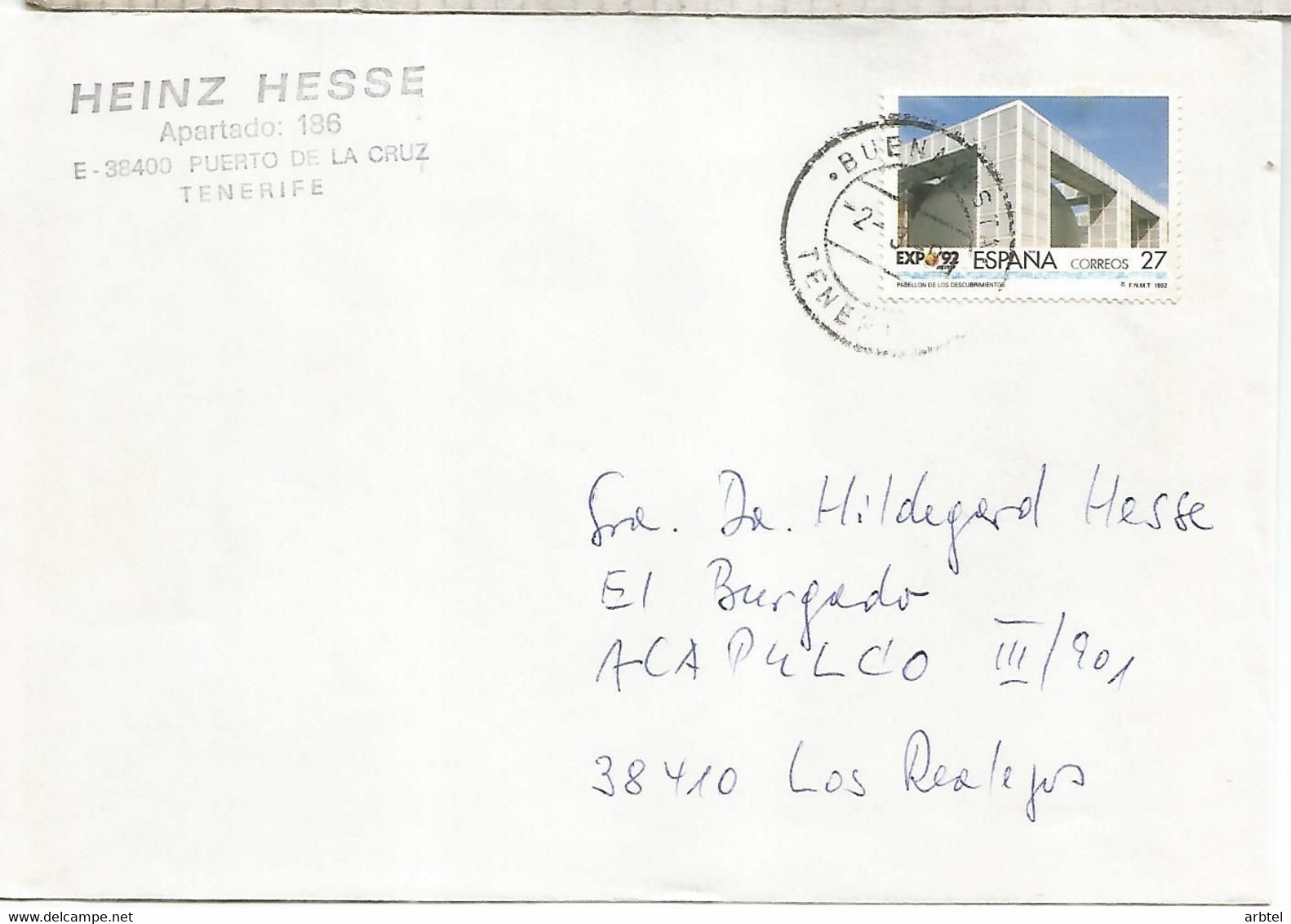 BUENAVISTA TENERIFE CC SELLO EXPO 92 SEVILLA PABELLON DESCUBRIMIENTOS - 1992 – Séville (Espagne)