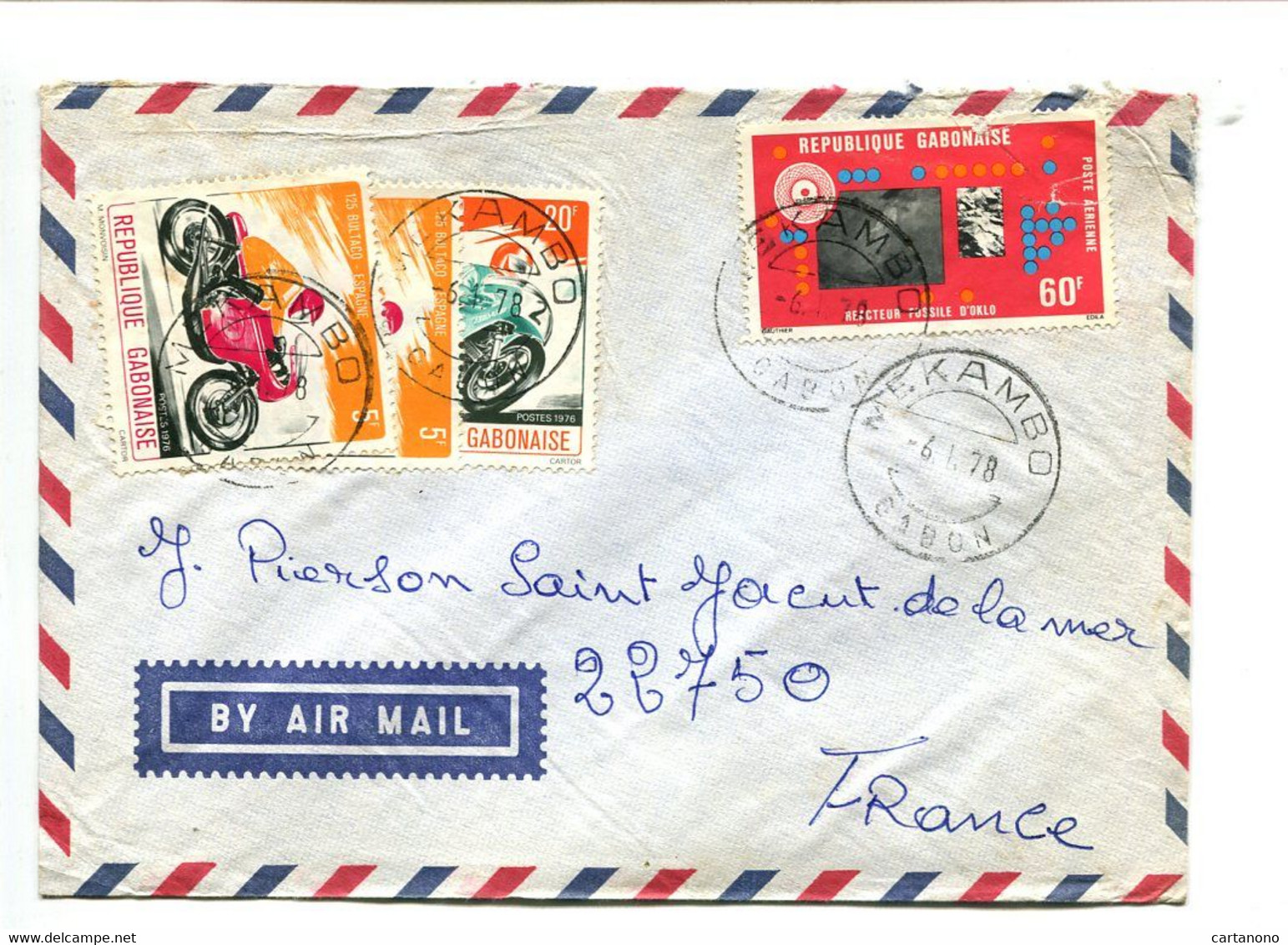 GABON Mekambo 1978 - Affranchissement Sur Lettre Par Avion -  Réaction Fossile D'Oklo / Moto - Gabon (1960-...)