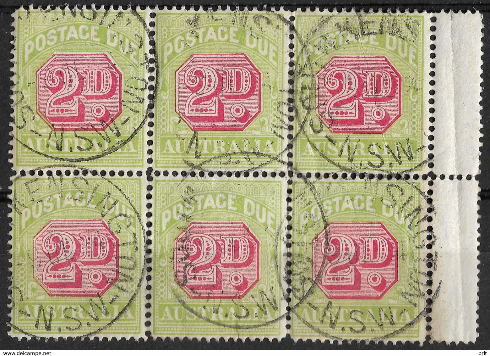 Australia 1922 2d Nice Block Of 6 Postage Due. SG D94. South Kensington N.S.W. Postmarks. Very Beautiful Item! - Segnatasse